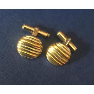 Silver And Gold Ribbed Cufflinks Signed Christian Dior