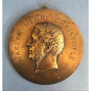 Metal Medal Signed A. Barre  With The Effigy Of The Goldsmith Charles Christofle.