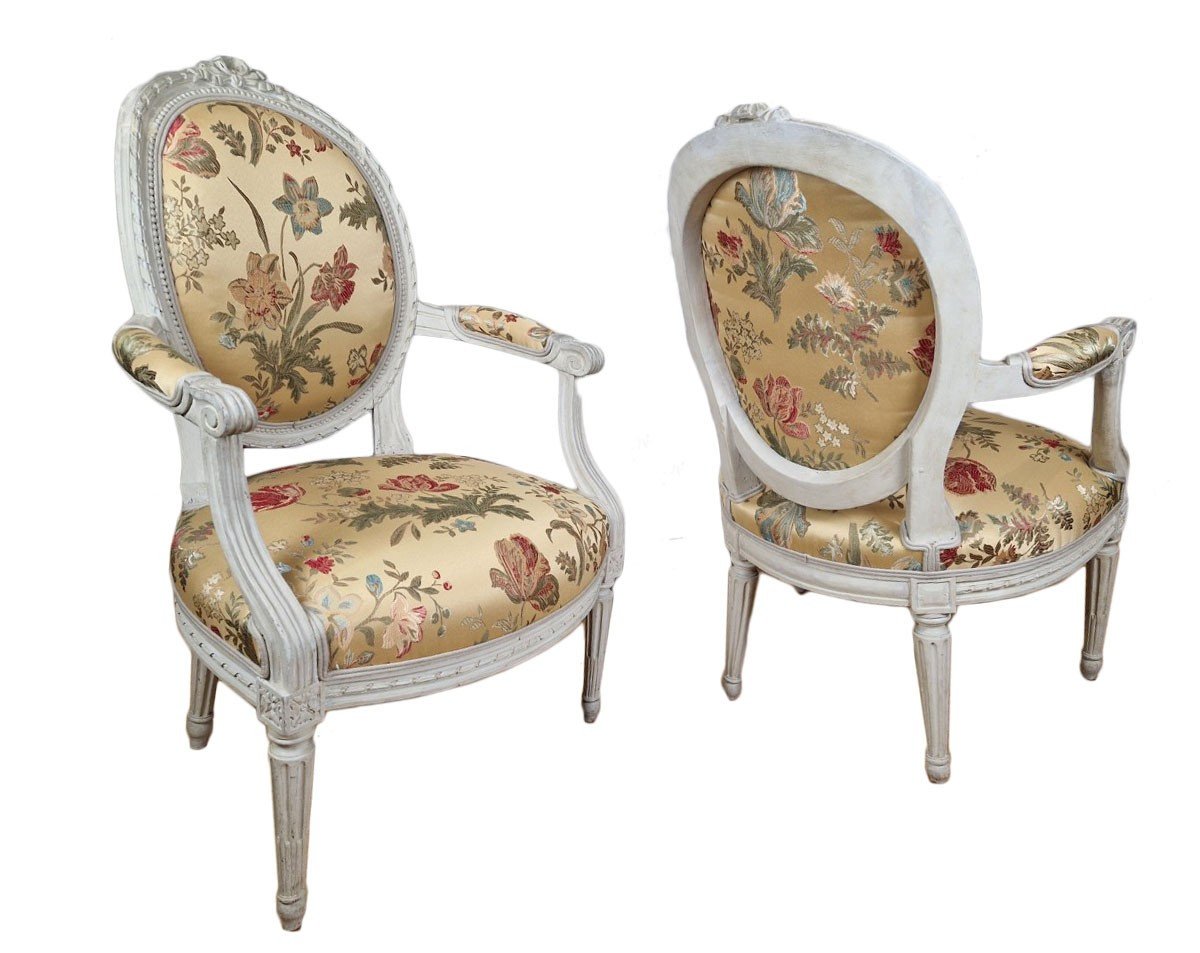 Jean-baptiste-claude Séné, Pair Of Louis XVI Armchairs Stamped I.b Sene