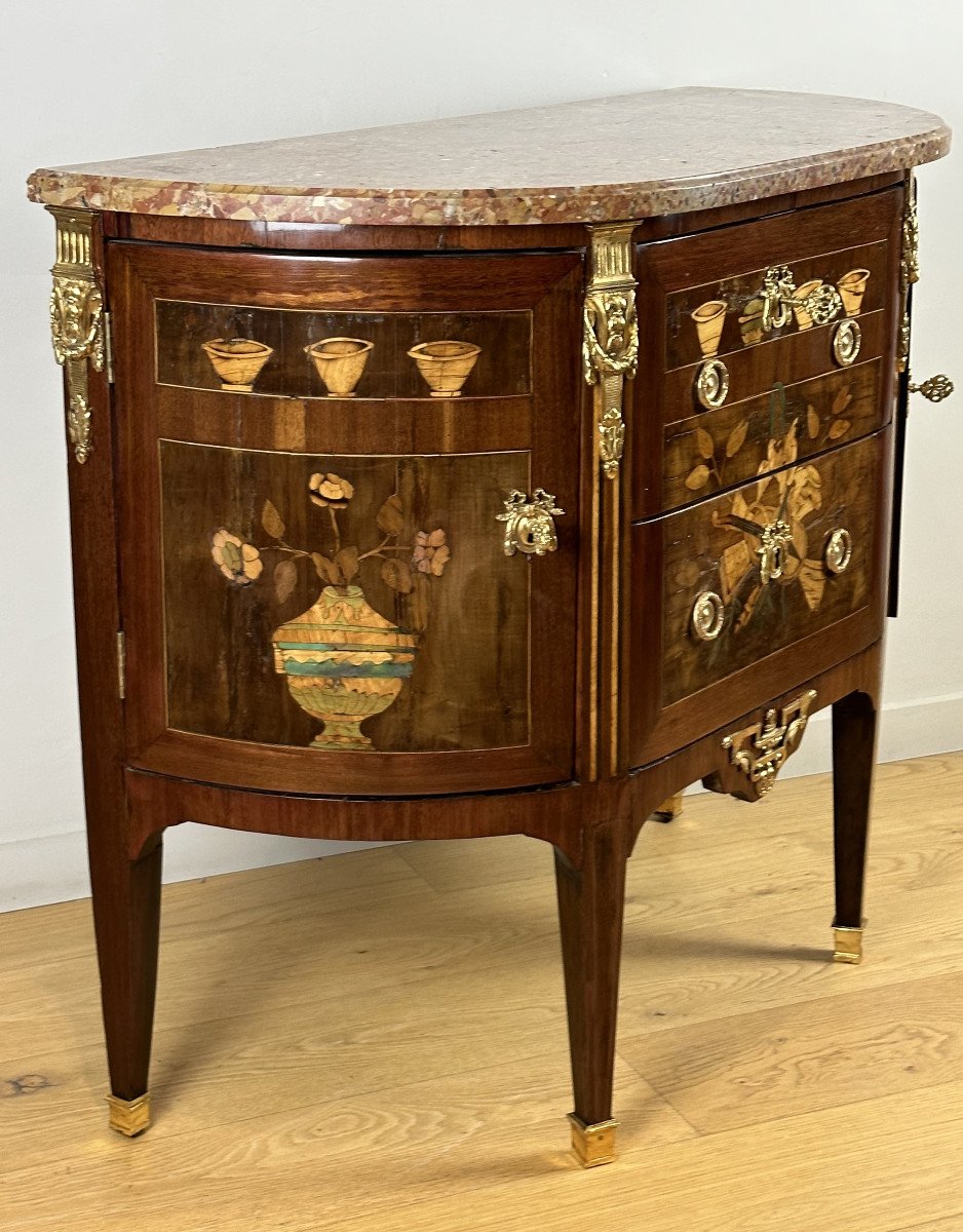 Commode Demi-lune D’époque Louis XVI Estampillée De Fidelys Schey. -photo-1