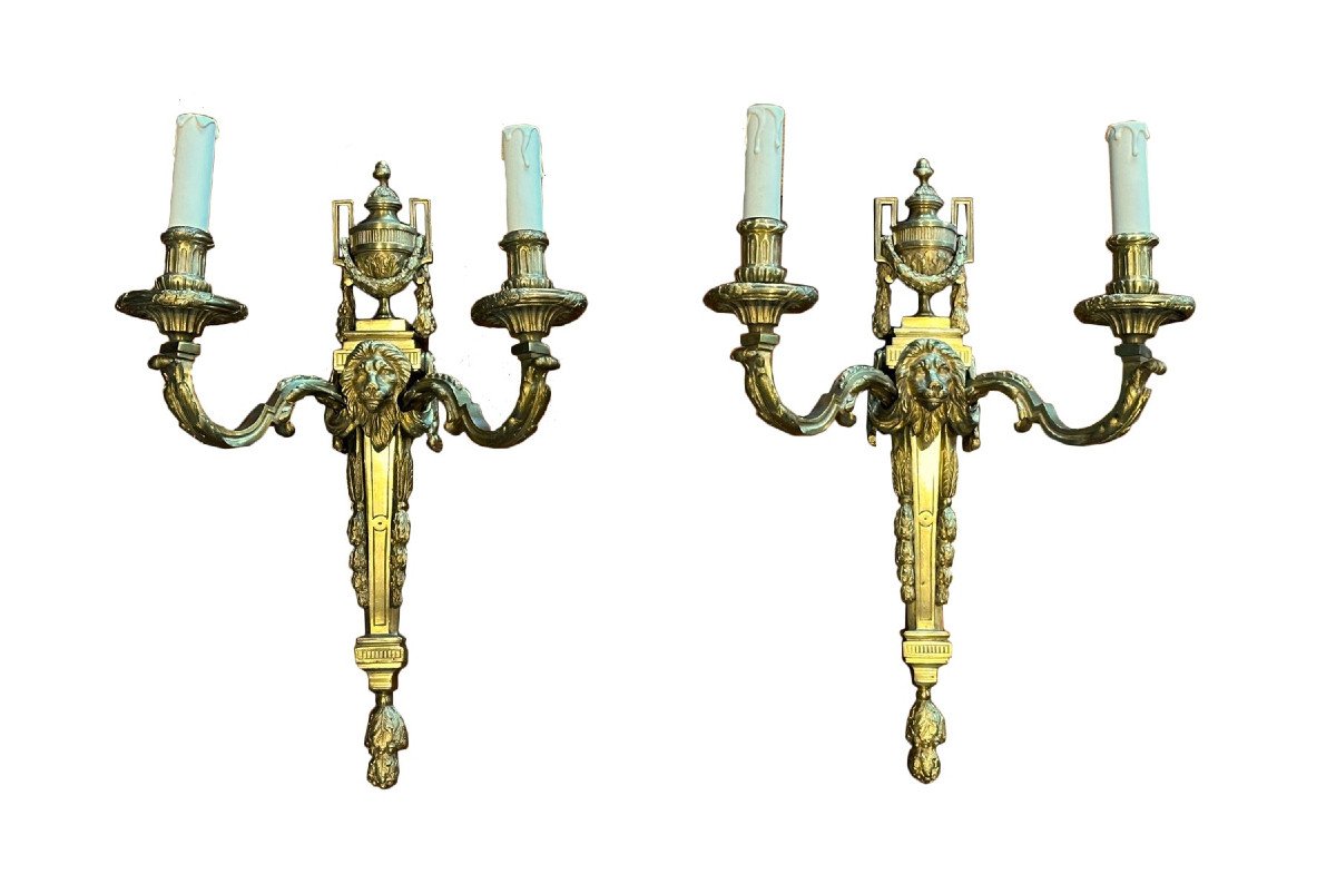 A Pair Of Louis XVI-style Gilt-bronze "au Mufle" Late 19th Century, Circa 1880