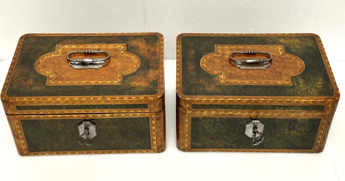 Pierre Hache - Pair Of Inlaid Boxes With Secrets And Safety Devices Stamped Hache In Grenoble.-photo-2