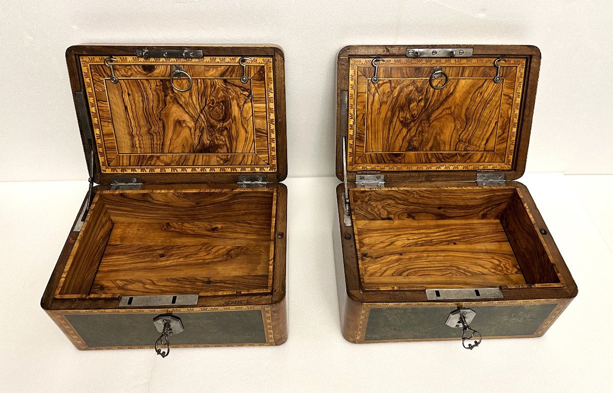 Pierre Hache - Pair Of Inlaid Boxes With Secrets And Safety Devices Stamped Hache In Grenoble.-photo-3