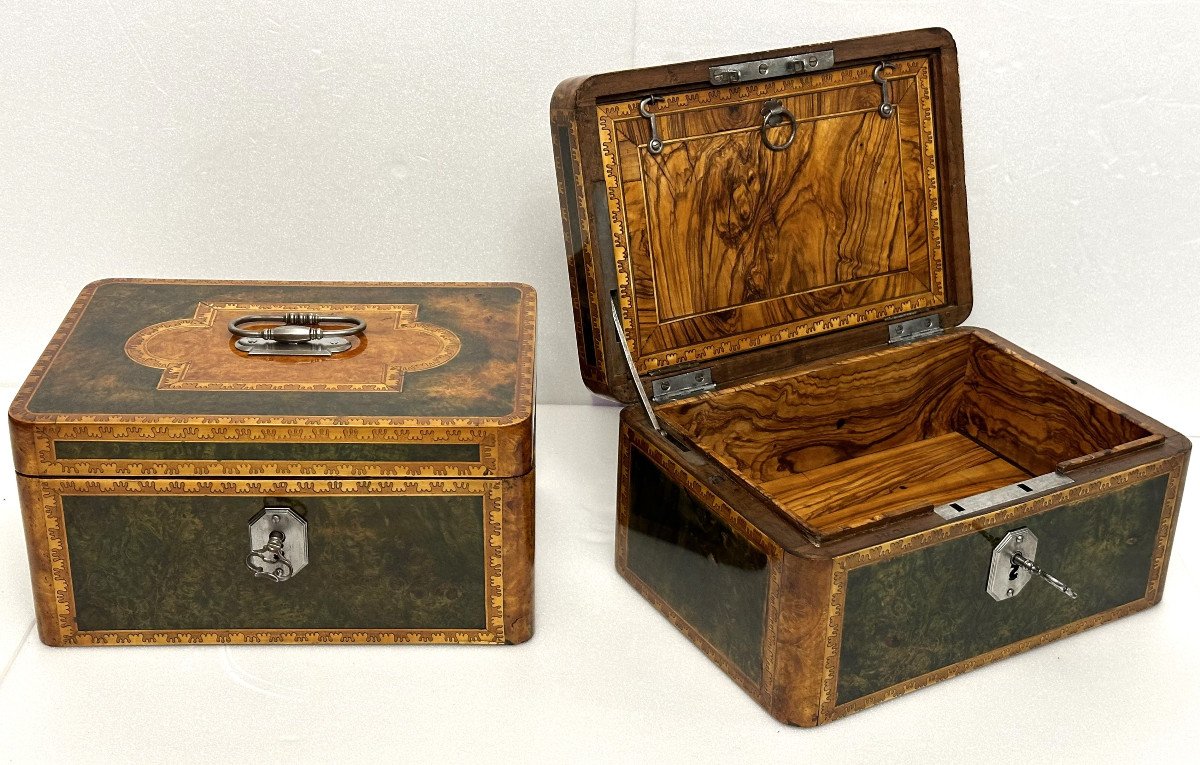 Pierre Hache - Pair Of Inlaid Boxes With Secrets And Safety Devices Stamped Hache In Grenoble.