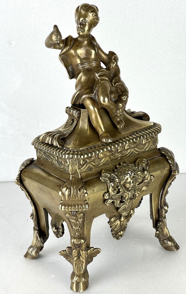 Paire de chenets en bronze doré d’époque Louis XIV, fin XVIIe début XVIIIe.-photo-1