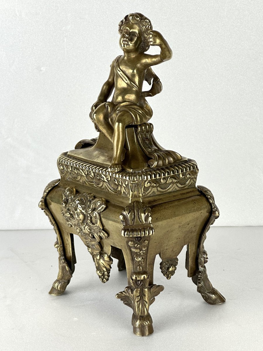 Paire de chenets en bronze doré d’époque Louis XIV, fin XVIIe début XVIIIe.-photo-2