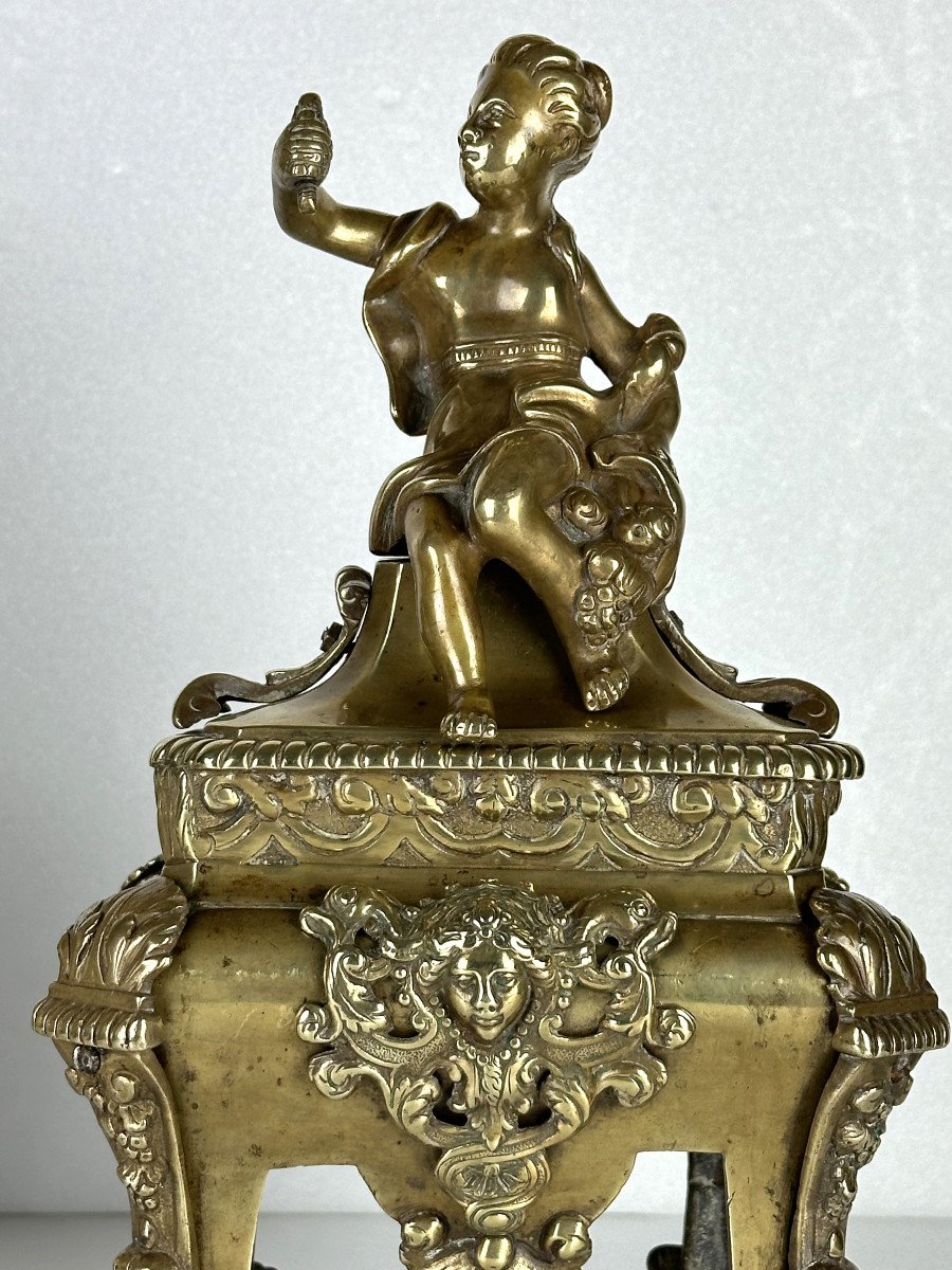 Paire de chenets en bronze doré d’époque Louis XIV, fin XVIIe début XVIIIe.-photo-5