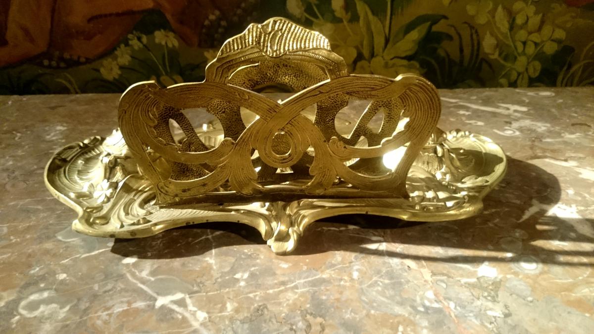 Large Inkstand Rocaille Gilt Bronze Louis XV Style-photo-6