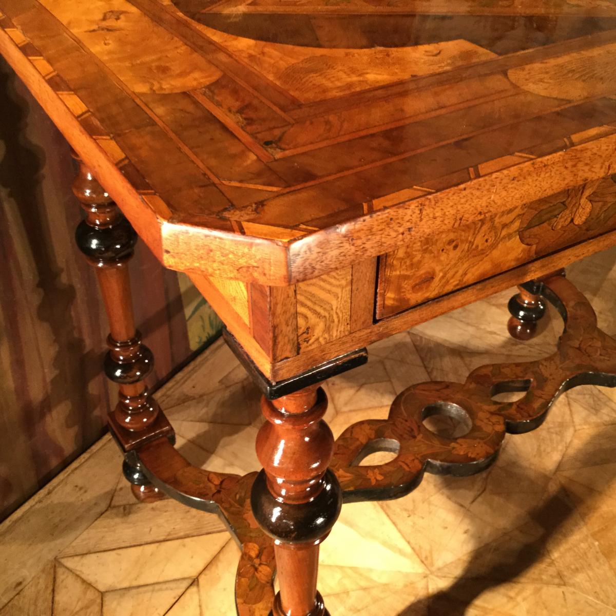 Table Marquetée D’époque Louis XIV Dernier Décennie Du XVIIe Siècle.-photo-5
