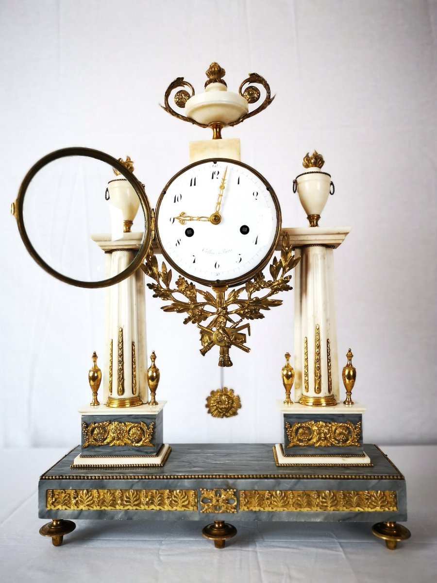 A Louis XVI Portico Marble And Gilt-bronze Mantel Clock Circa 1780-photo-2