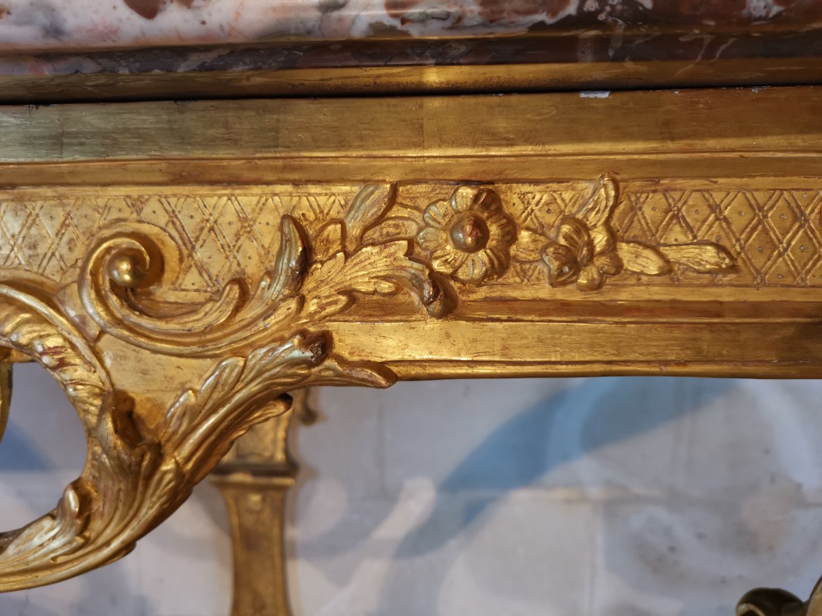 Console En Bois De Chêne Sculpté Et Doré D’époque Régence Vers 1715 - 1720-photo-3