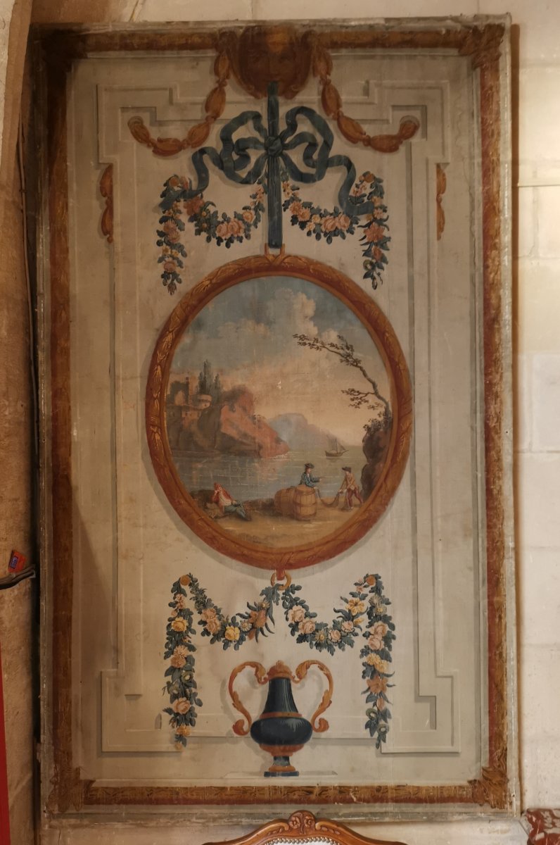 Paire de toiles peintes Néoclassiques de boiserie vers 1800-photo-3