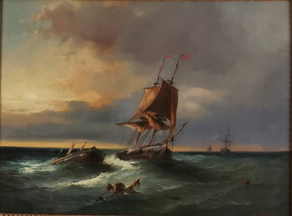 Eugene Isabey (1803-1886). The American Fleet Caught In The Storm. -photo-2