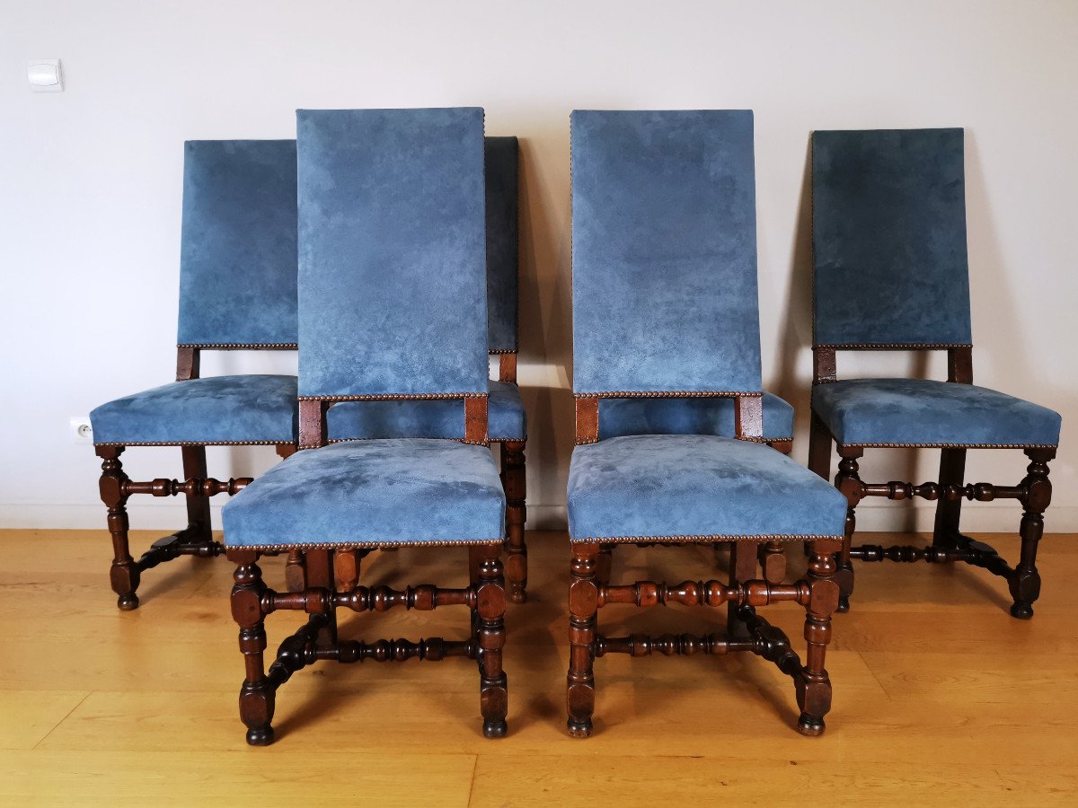 A Louis XIII Set Of Six Walnut Chairs.17th Century, Circa 1640-1650.