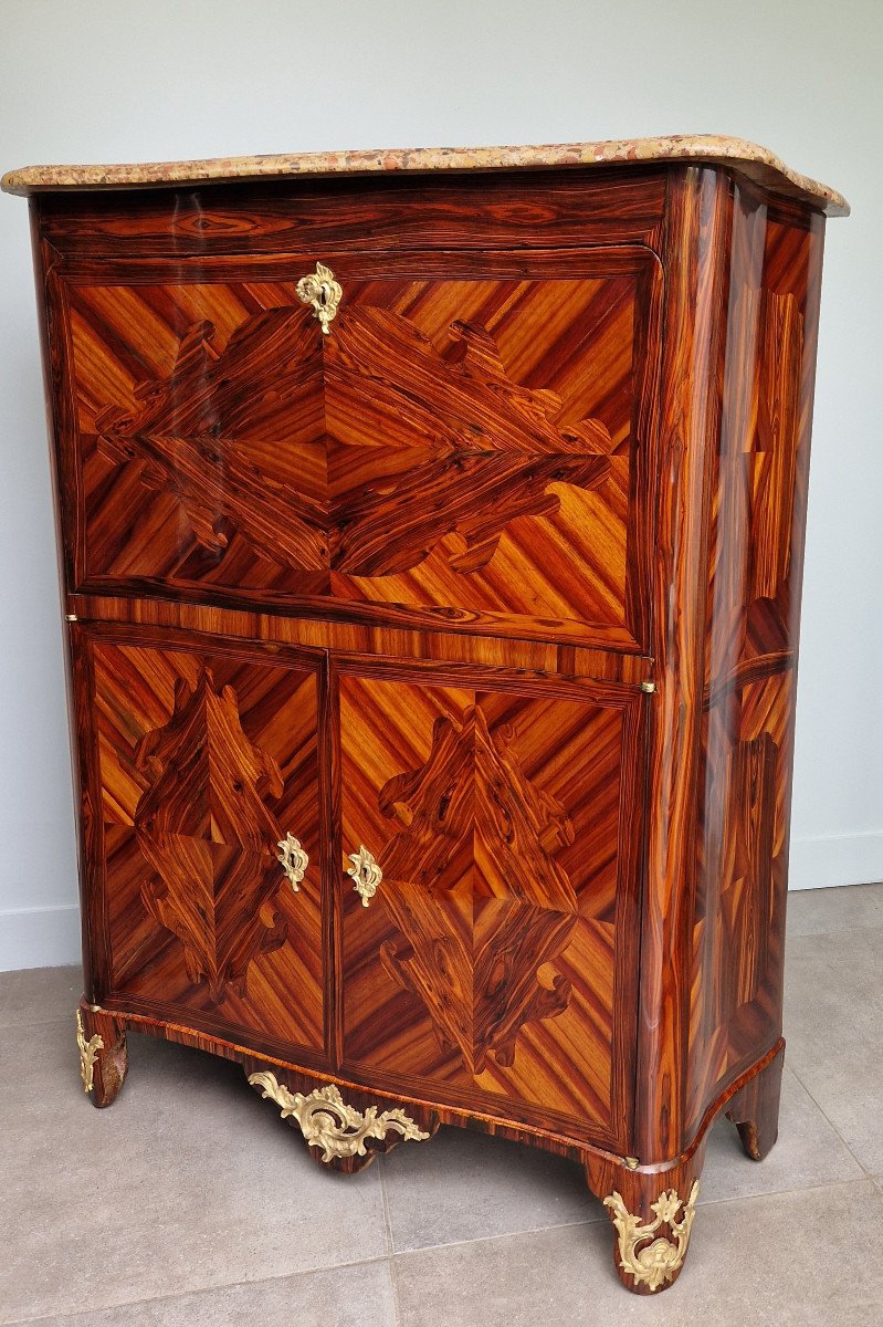 A Régence Ormolu-monted Kingwood And Satin Venerered Secretaire Stamped By Etienne Doirat. 