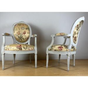 Jean-baptiste-claude Séné, Pair Of Louis XVI Armchairs Stamped I.b Sene