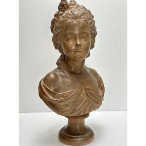 Bust Of A Young Woman In 19th Century Terracotta