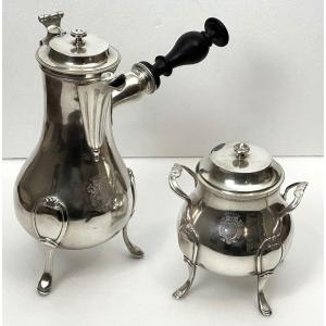 A Louis XVI Solid Silver Coffee Pot And Sugar Pot Lat 18th Century 1789 