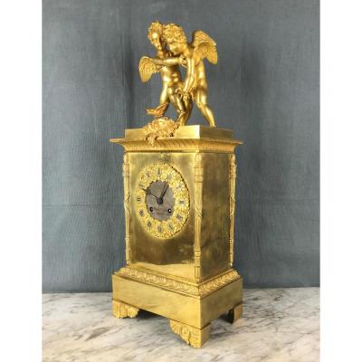 Ormolu Clock, Signed Richon à Paris. Eros And Antéros.