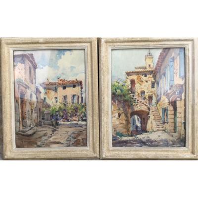 Georges Chappuis Pair Of Watercolors Of Vaison La Romaine