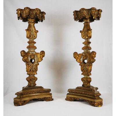 A Louis XIV Pair Of Giltwood And Laquered  Torchère Table Early 18th Century.