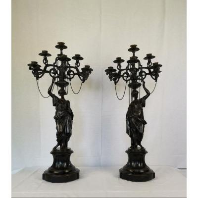 A Pair Of Vestal Candelabra, Napoleon III Mid 19th Century .