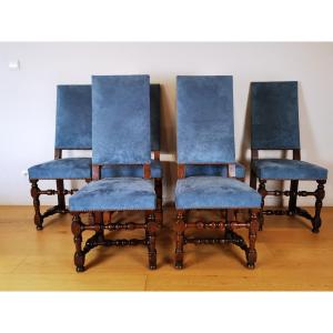A Louis XIII Set Of Six Walnut Chairs.17th Century, Circa 1640-1650.