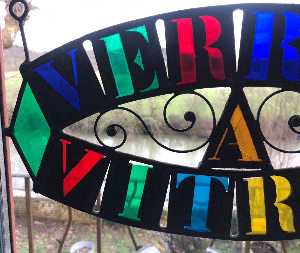 Old Glazier Sign, Stained Glass Artist. Folk Art.-photo-2