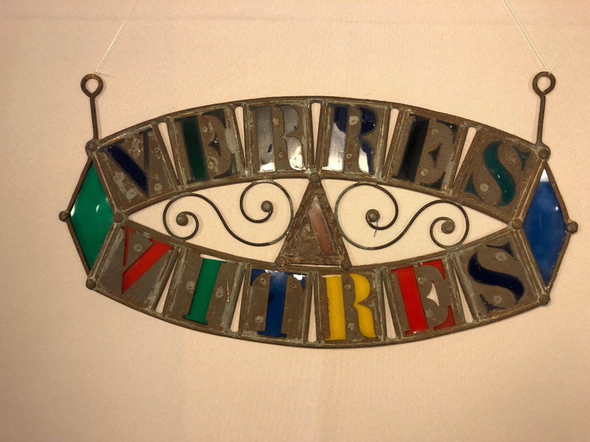 Old Glazier Sign, Stained Glass Artist. Folk Art.-photo-2