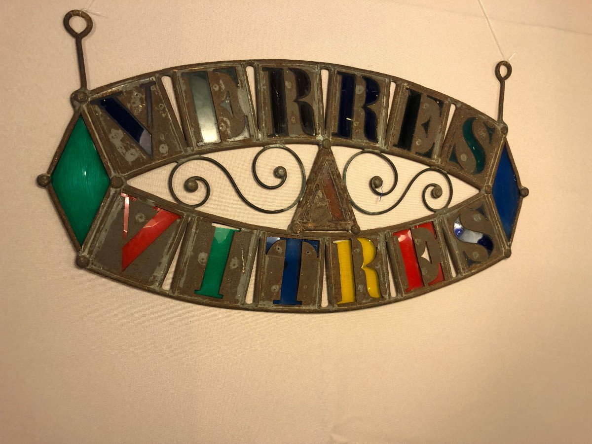 Old Glazier Sign, Stained Glass Artist. Folk Art.-photo-3