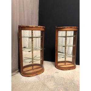 Pair Of Old Store Wall Display Cases. Barber. Hairdresser.