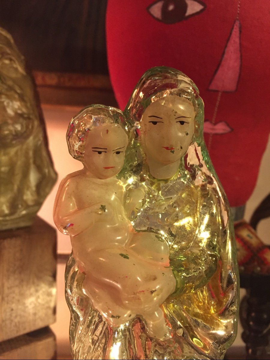 Rare Vierge à L’enfant En Verre Au Mercure -photo-2