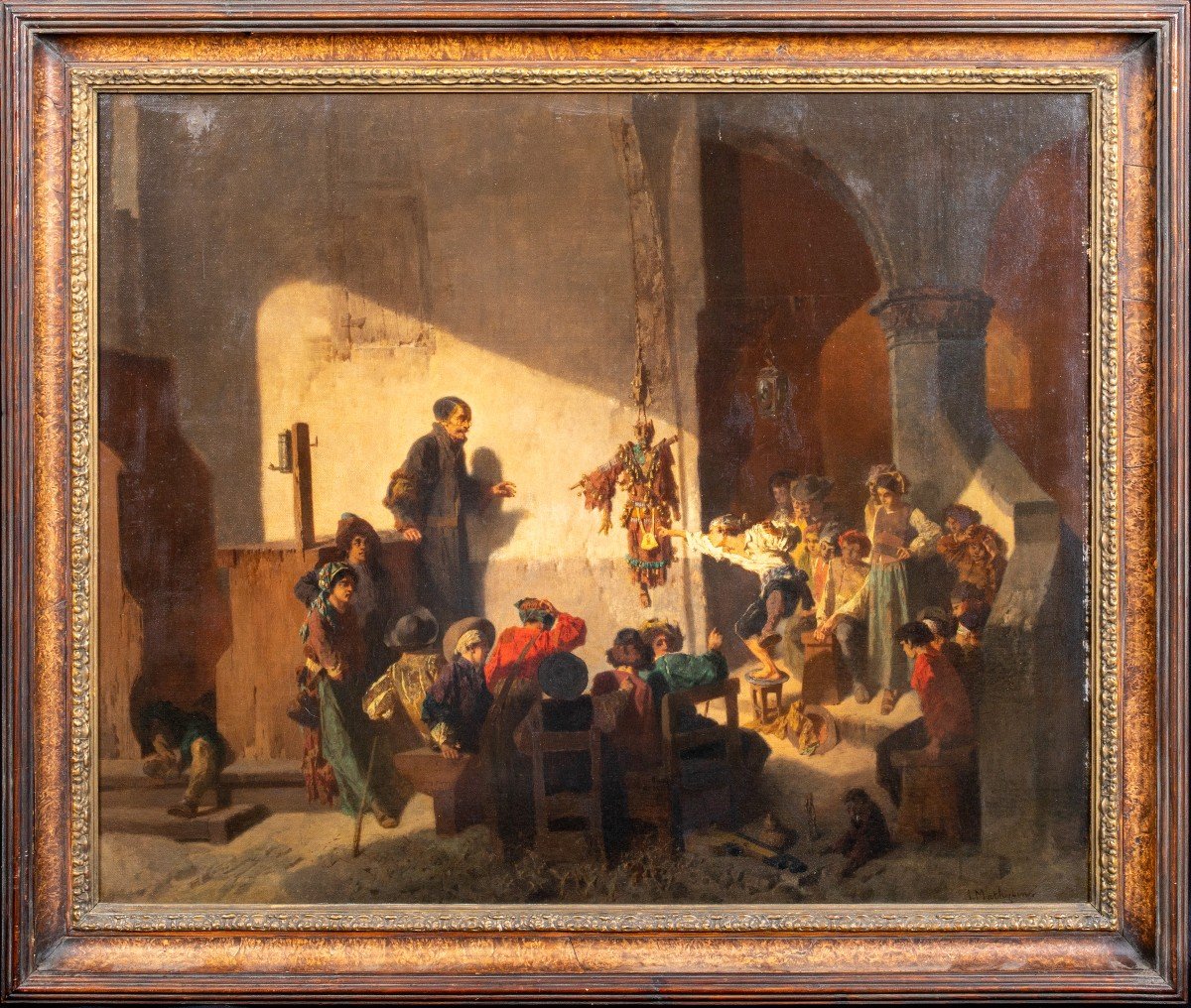 School Of Thieves, 19th Century Signed J Mathysen Large Italian Class Scene-photo-2
