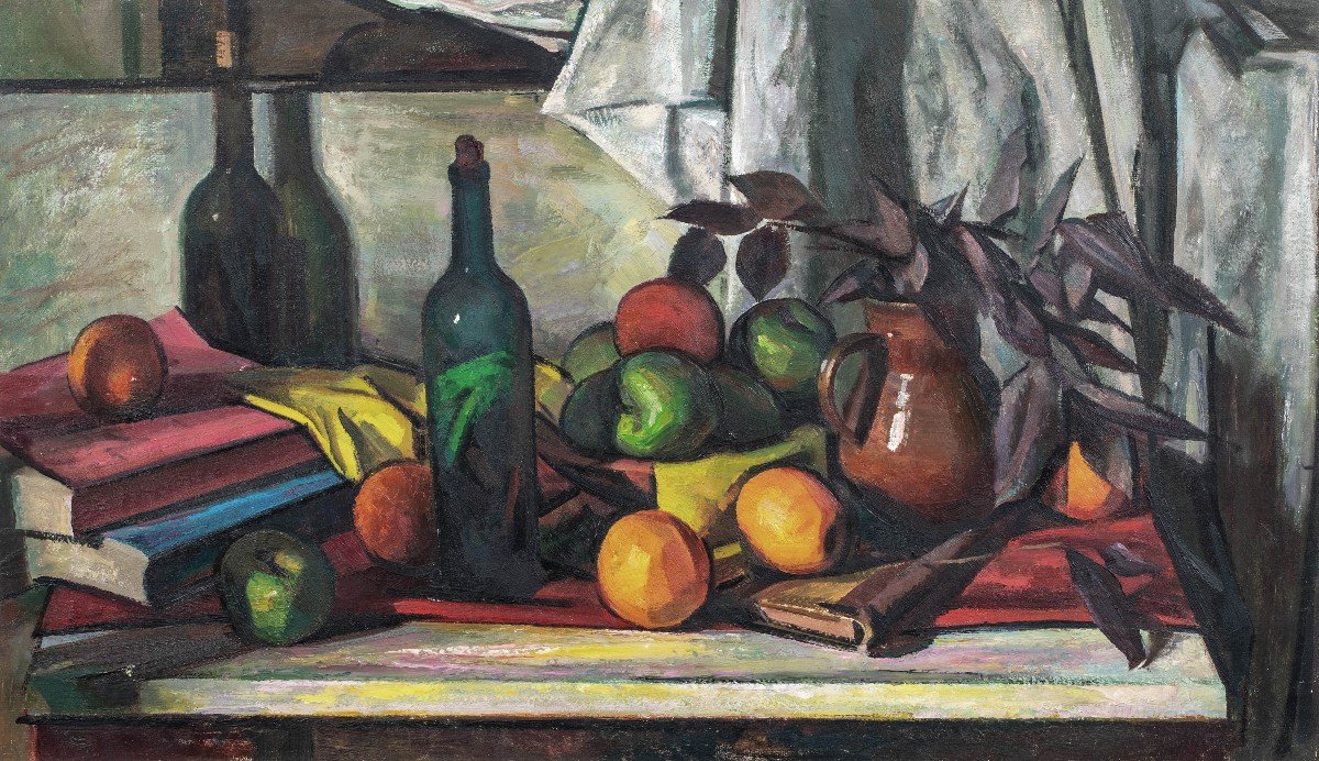"books, Bottle And Fruit", Circa 1900 Inscribed To Paul Cezanne (1839-1906)