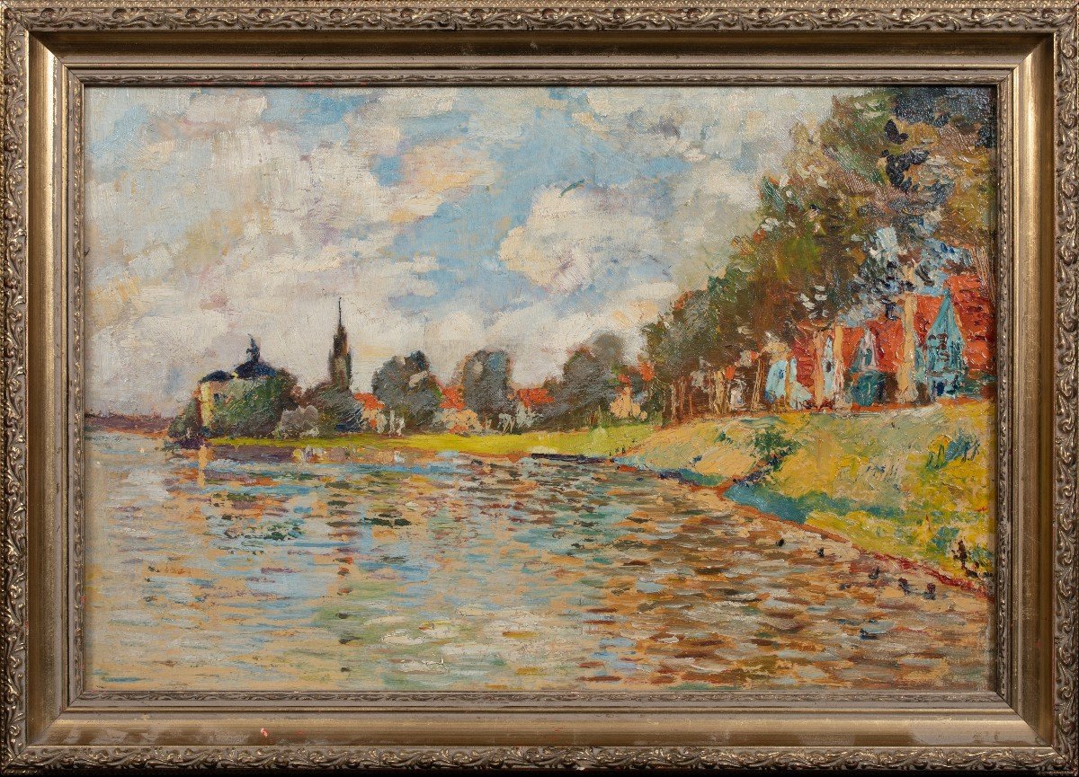 Seine à Pont-marly, XIXe Siècle  Inscrit à Alfred Sisley (1938-1899)  Vue Impressionniste -photo-3