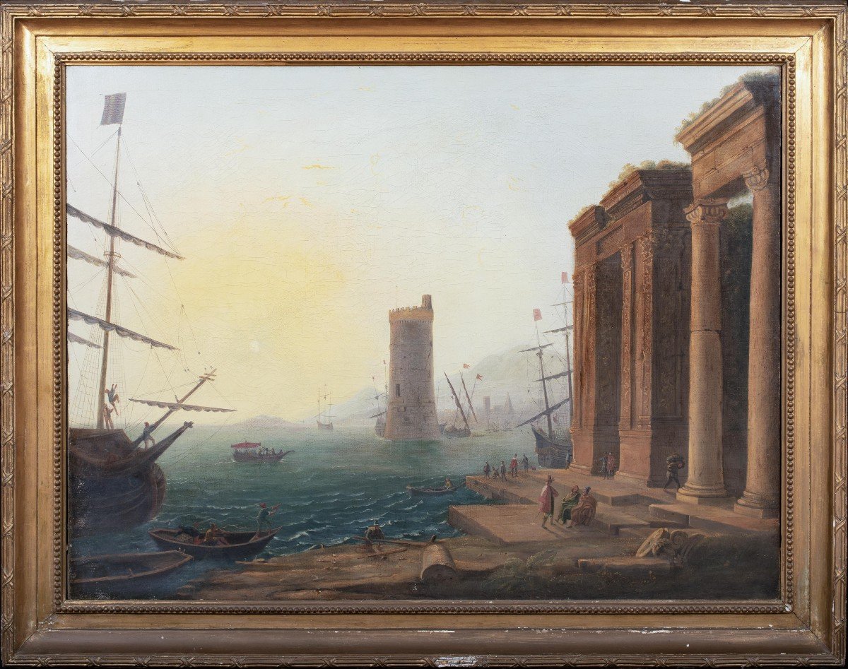 Landscape Of The Port At Sunset, Circa 1690 School Of Claude Lorrain (1600-1682)-photo-2