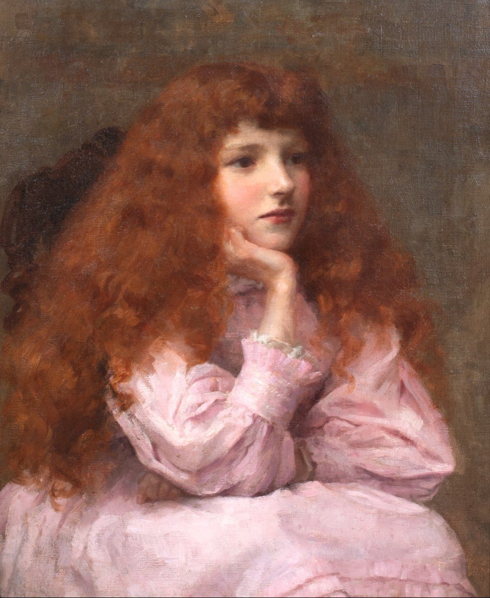 Portrait d'Une Jeune Fille Rousse En Rose, XIXe Siècle  George Sheridan Knowles (1863-1931) -photo-2