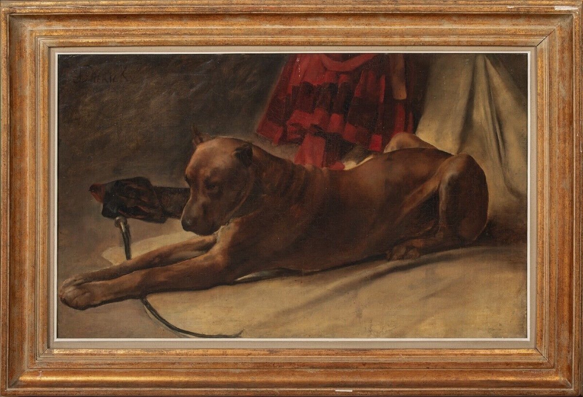 Portrait Of A Great Dane "achilles", 19th Century By Joseph Dierickx (19th Century)  