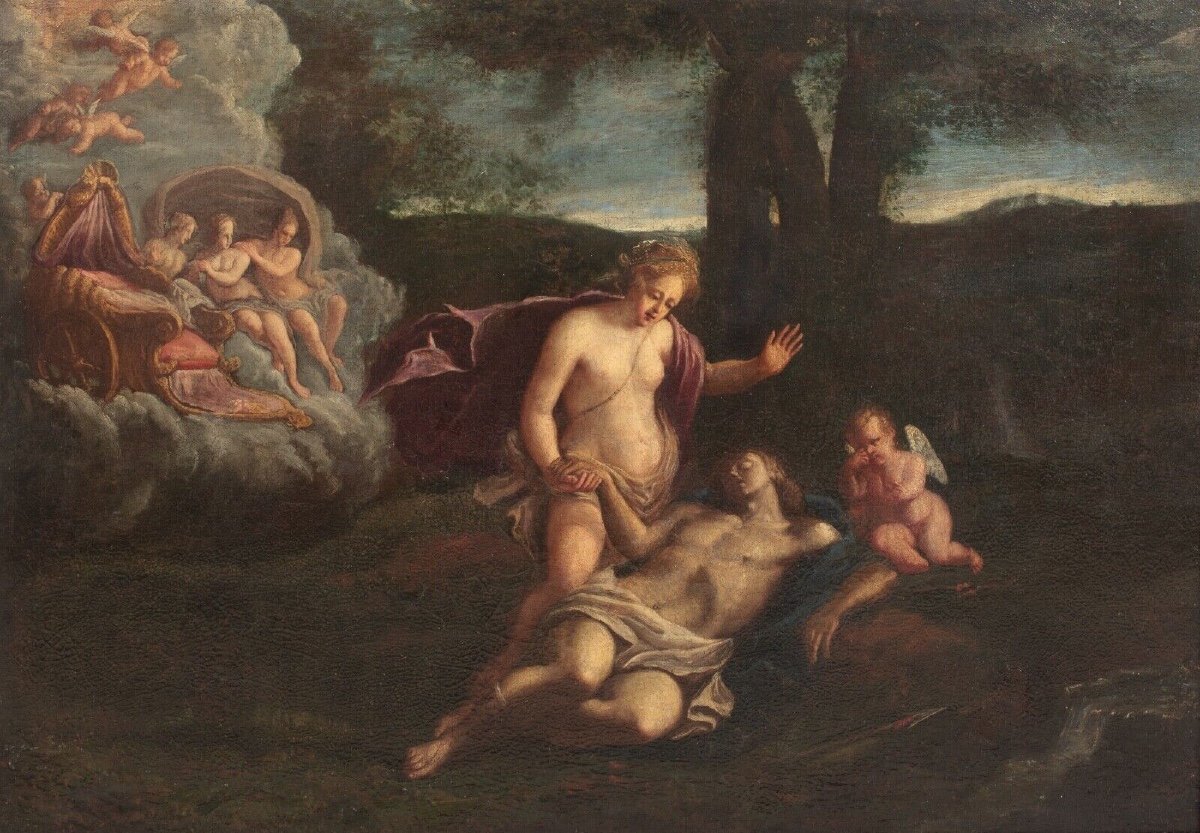 Venus And The Death Of Adonis, 17th Century Venetian School - Follower Of Paolo Veronese -photo-3