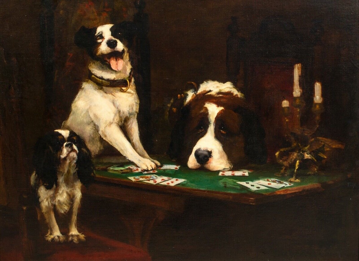 Un Jeu De Cartes, XIXe Siècle  Par Henry George Sharp (1834-1900)  -photo-3