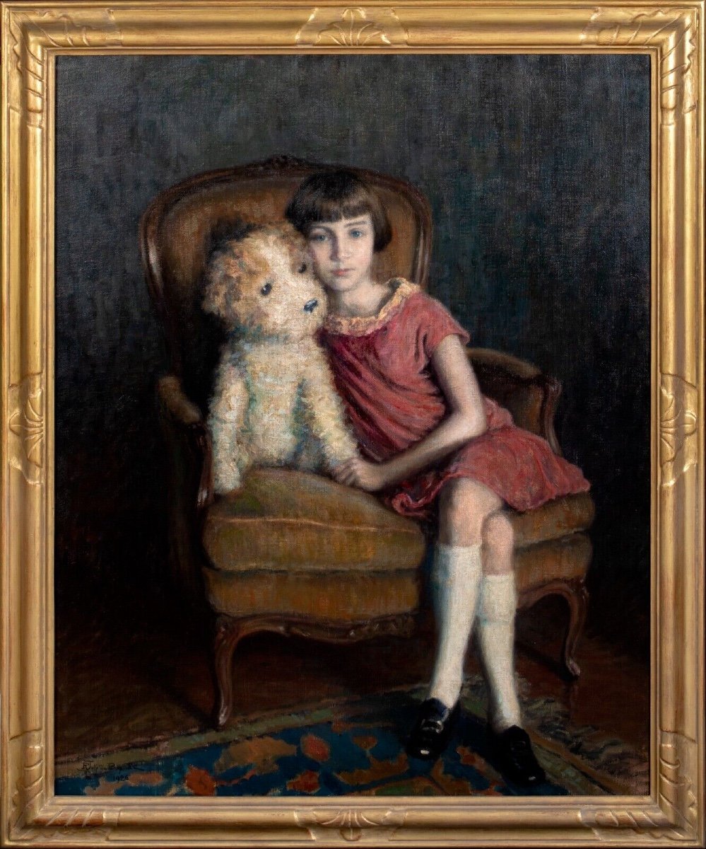 Portrait Of A Young Girl And A Teddy Bear, Dated 1926  -photo-2