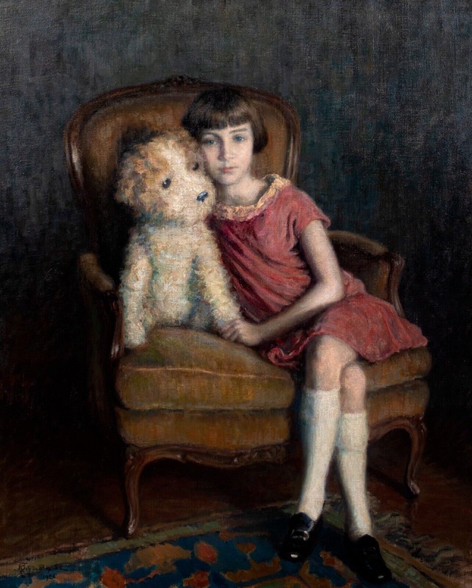 Portrait Of A Young Girl And A Teddy Bear, Dated 1926  