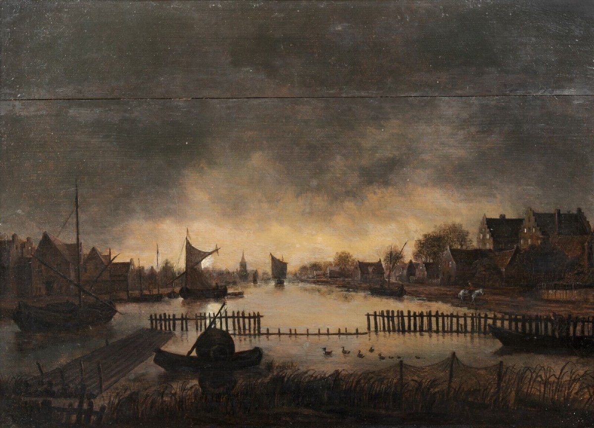 River Landscape By Moonlight, 17th Century Aert Van Der Neer (1603-1677)  