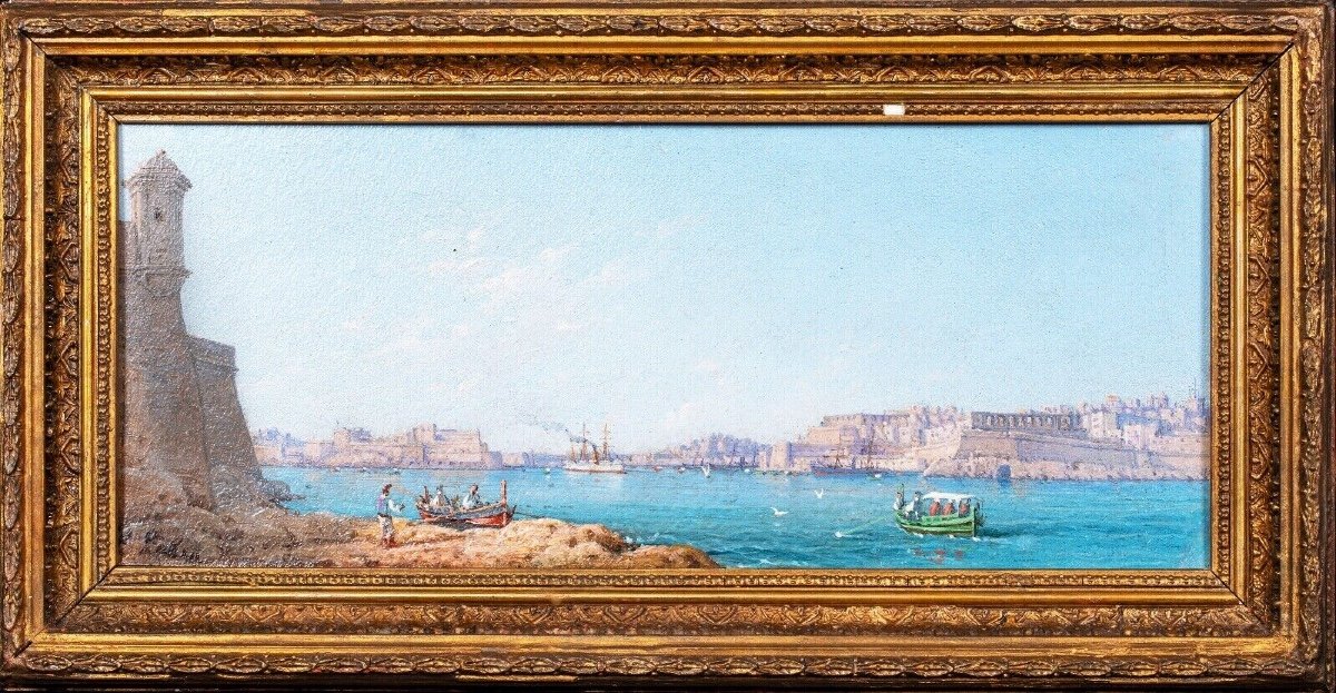 The Grand Harbour, Valletta, Malta By Luigi M. Gallea (1847-1917) 19th Century View