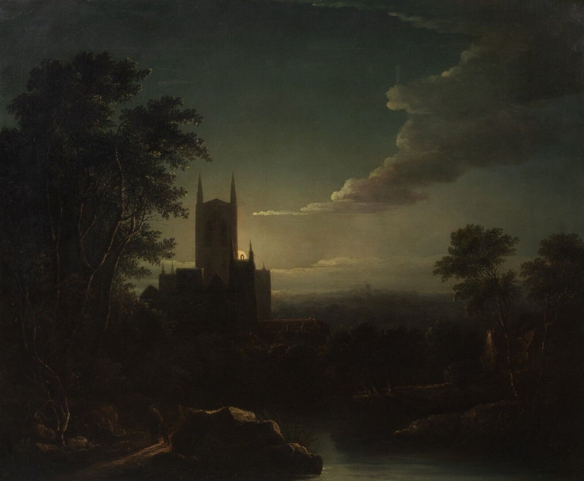 Paysage De Cathédrale Au Clair De Lune, XIXe Siècle  Henry Pether (1800-1880)  -photo-3