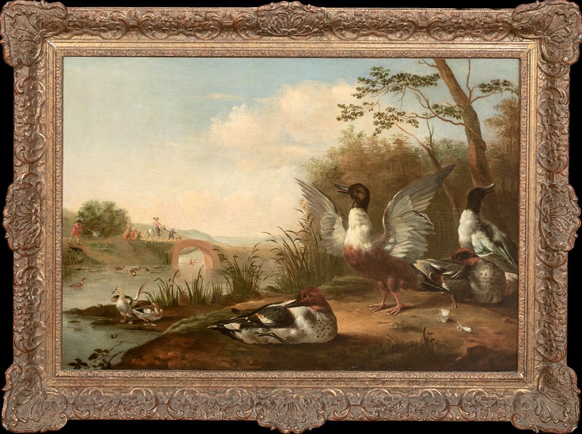 Ducks On The River Bank, 17th Century Circle Of Pieter III Casteels (1684-1749)  