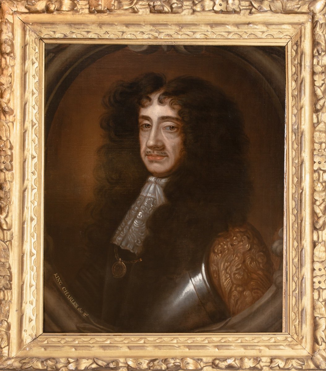 Portrait Du Roi Charles II d'Angleterre (1630-1685) XVIIe Siècle  Entourage De Sir Peter Lely 