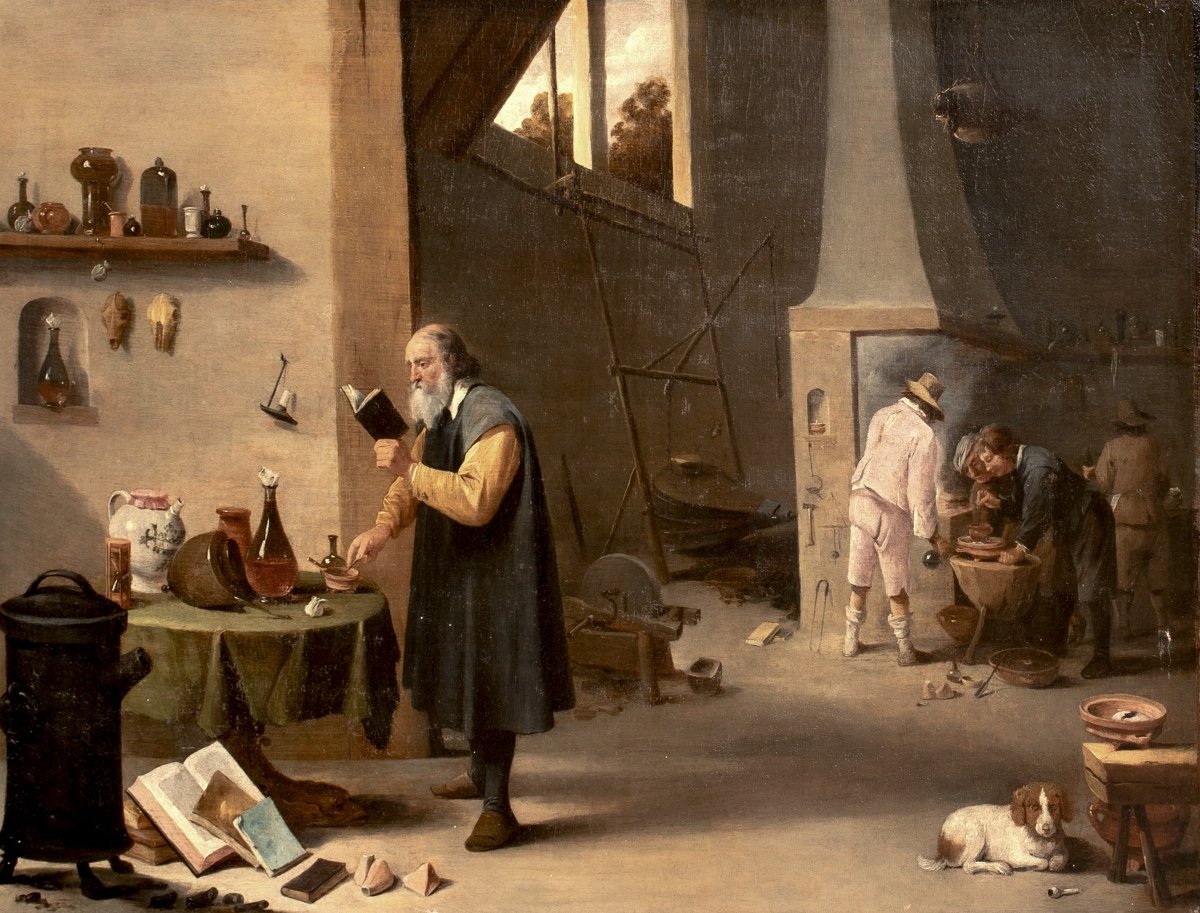 l'Atelier Des Alchimistes, XVIIe Siècle  école De David Teniers Le Jeune (1610-1690)  -photo-2