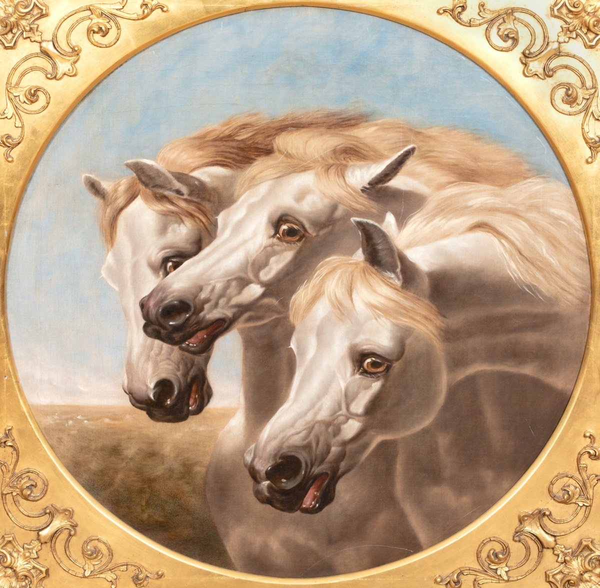 Portrait Of White Arabian Horses From The 19th Century Entourage John Frederick Herring (1795-1865)-photo-4