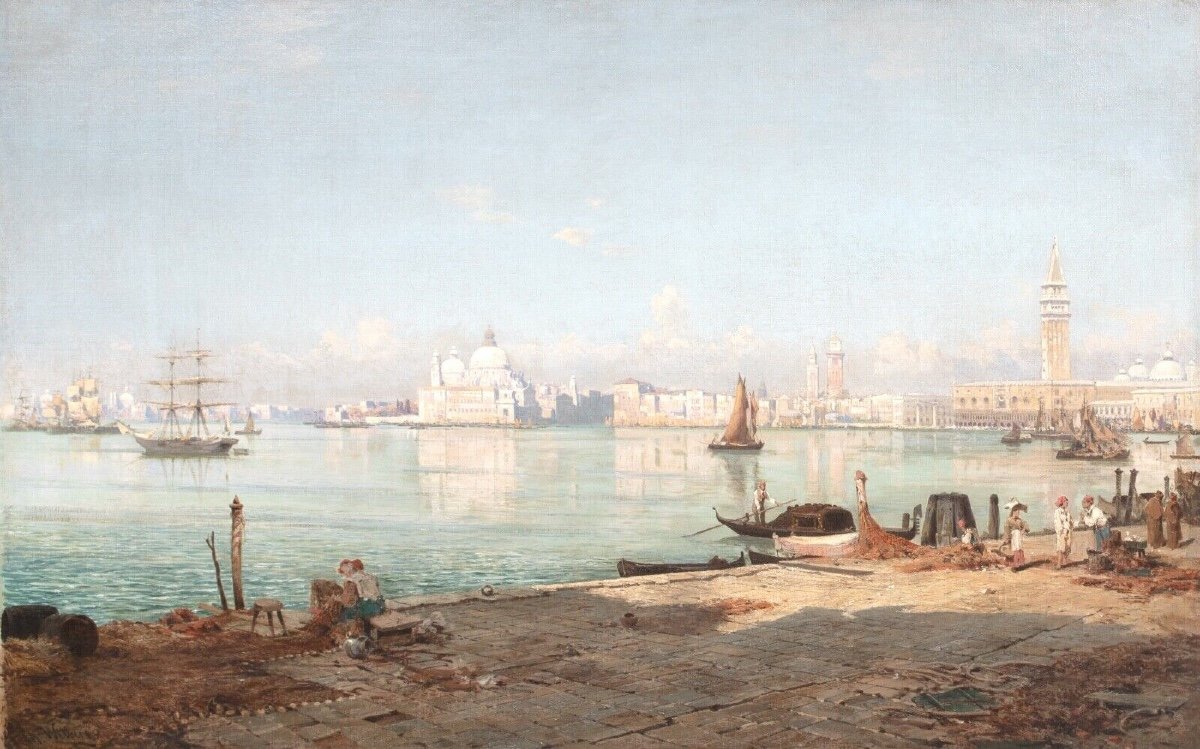 La Giudecca, Venice, 19th Century By Christian Johannes Wilberg (1839-1892)  -photo-3